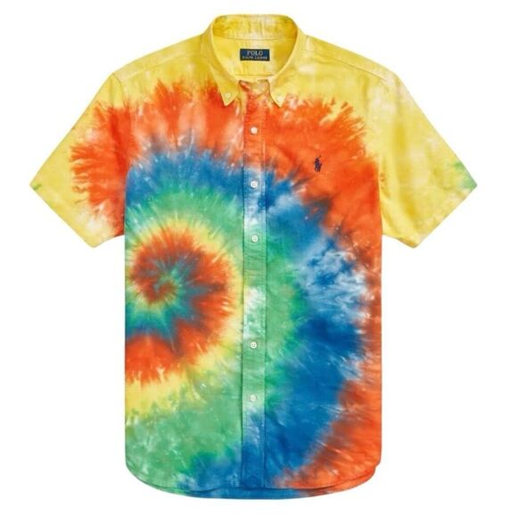 Polo Ralph Lauren Classic Fit Tie-Dye Oxford Shirt Blue/Green Tie Dye Multi Larg - Picture 6 of 6